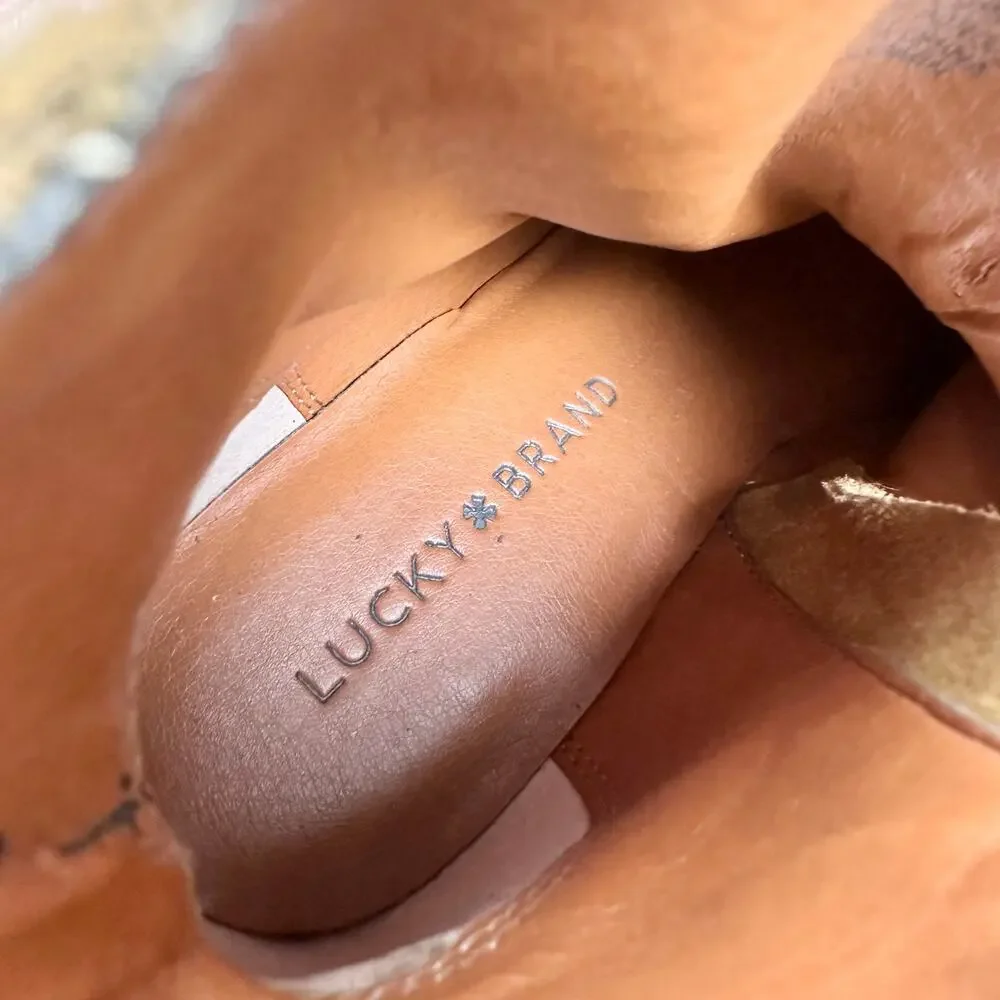 Lucky Brand | Women | Yasamin Studded Tan Suede Leather Heeled Booties | 5.5 M